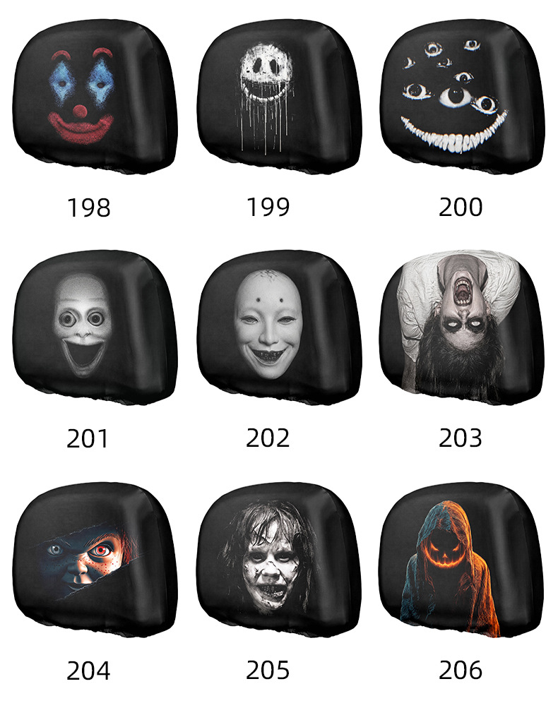 MAKINO FOX Car Headrest Cover High Elasticity Milk Silk Skull Horror Print Halloween Car Headrest Cover