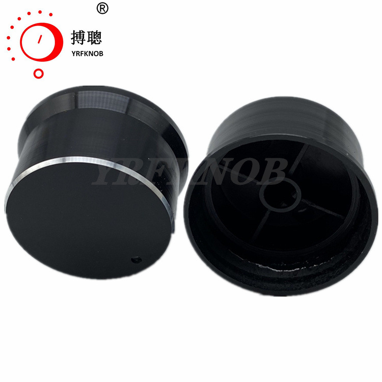 生产厂家铝合金旋钮外径30-35高14.5光身黑色银倒角胶心内孔6旋钮