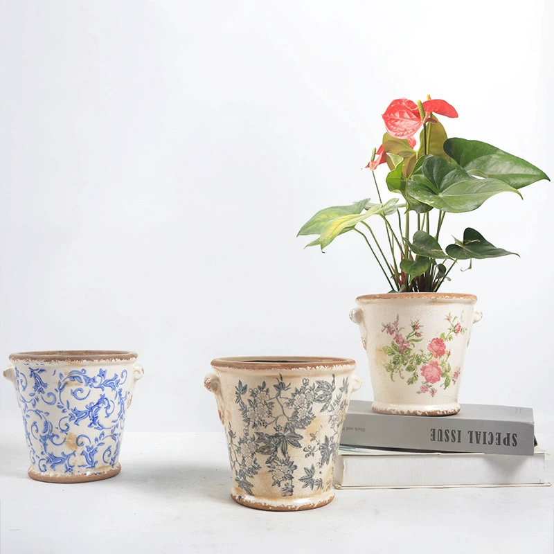 Китайский стиль классический винтажный подглазурная ледяная трещина глазурь керамический цветочный горшок зеленый цветочный горшок синий и белый горшок Домашнее мягкое украшение