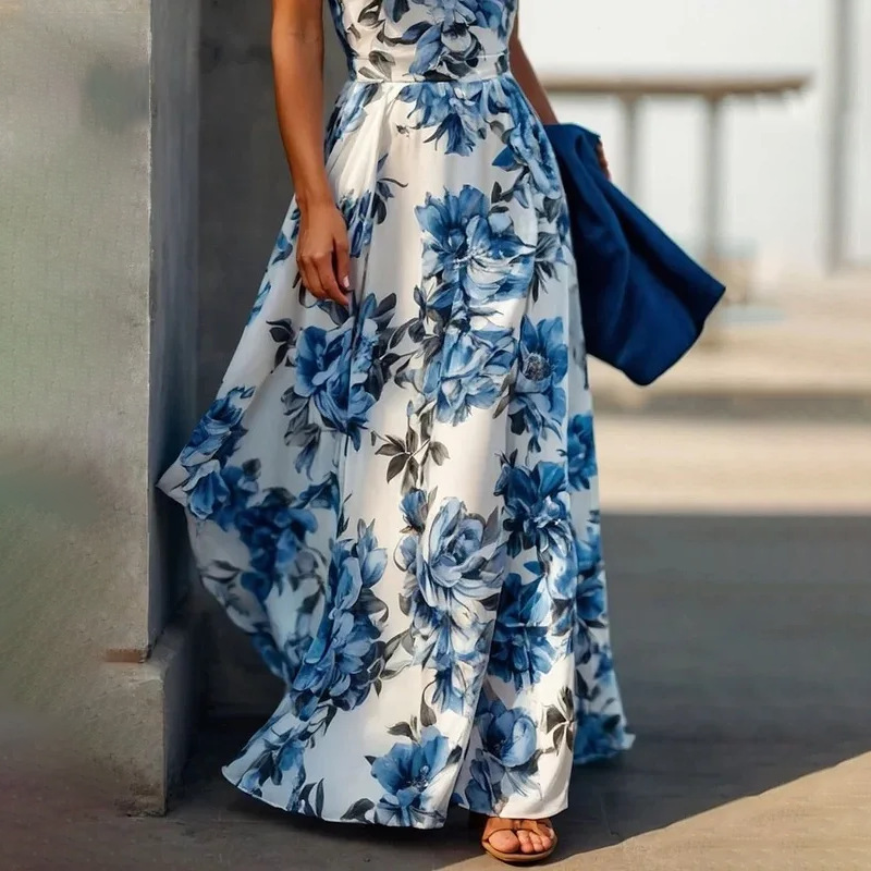 High Waist Waist Line Travel, Daily, Date Occasion Halter Neck Neckline Wholesale Women's Elegant Sexy Pastoral Printing Printing Travel Daily Date Halter Neck Sleeveless A- Line Skirt