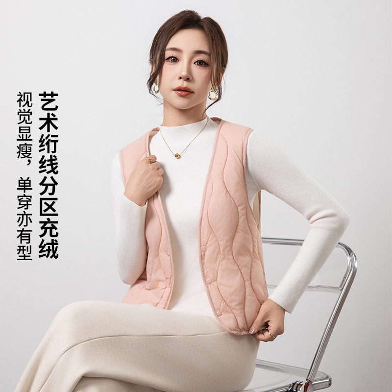 2025女士背心加绒内胆女大衣内搭坎肩轻薄保暖羽绒棉背心V领马甲