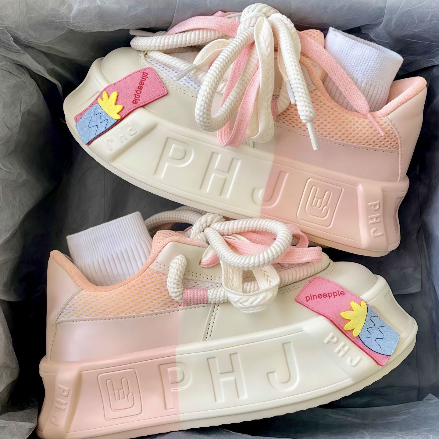 2025 primavera y verano nuevos zapatos de pan de dopamina de comercio exterior para mujeres de alto valor de muffin fondo de cabeza redonda de moda zapatos de skate para mujeres