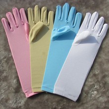 批发女童礼仪手套长款花童婚纱礼服表演出纯色小孩万圣节圣诞手套