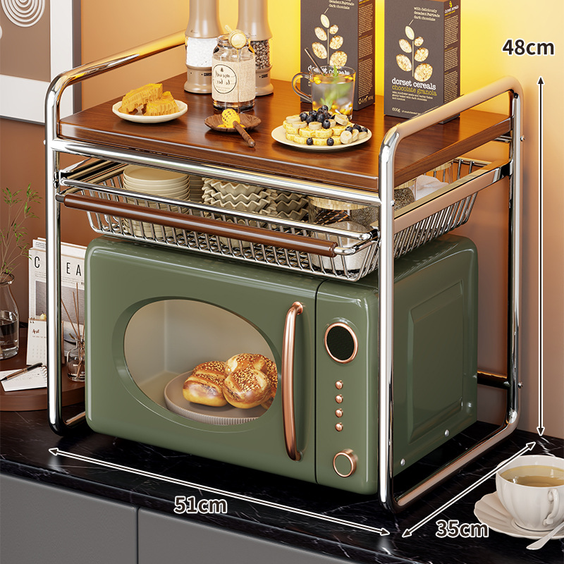 Estante de Cocina para Microondas y Horno de Acero al Carbono y Madera Aglomerada, Extraíble, para Encimera