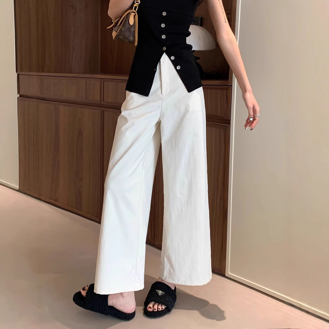 Pantalones anchos de nueve puntos blancos para niños primavera y verano nuevo estilo holgado, perezoso y relajado, pantalones casuales de pierna recta, monos de cintura alta