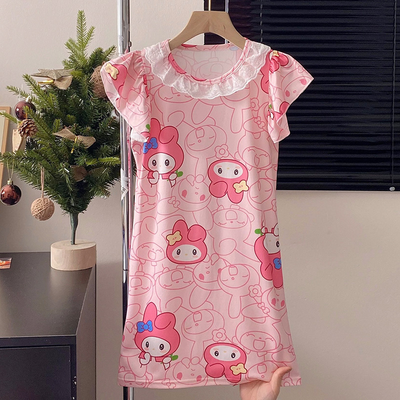 Camisón de las niñas de verano de manga corta pijamas de los niños delgados verano niña padre-hijo niños grandes princesa homewear ropa exterior