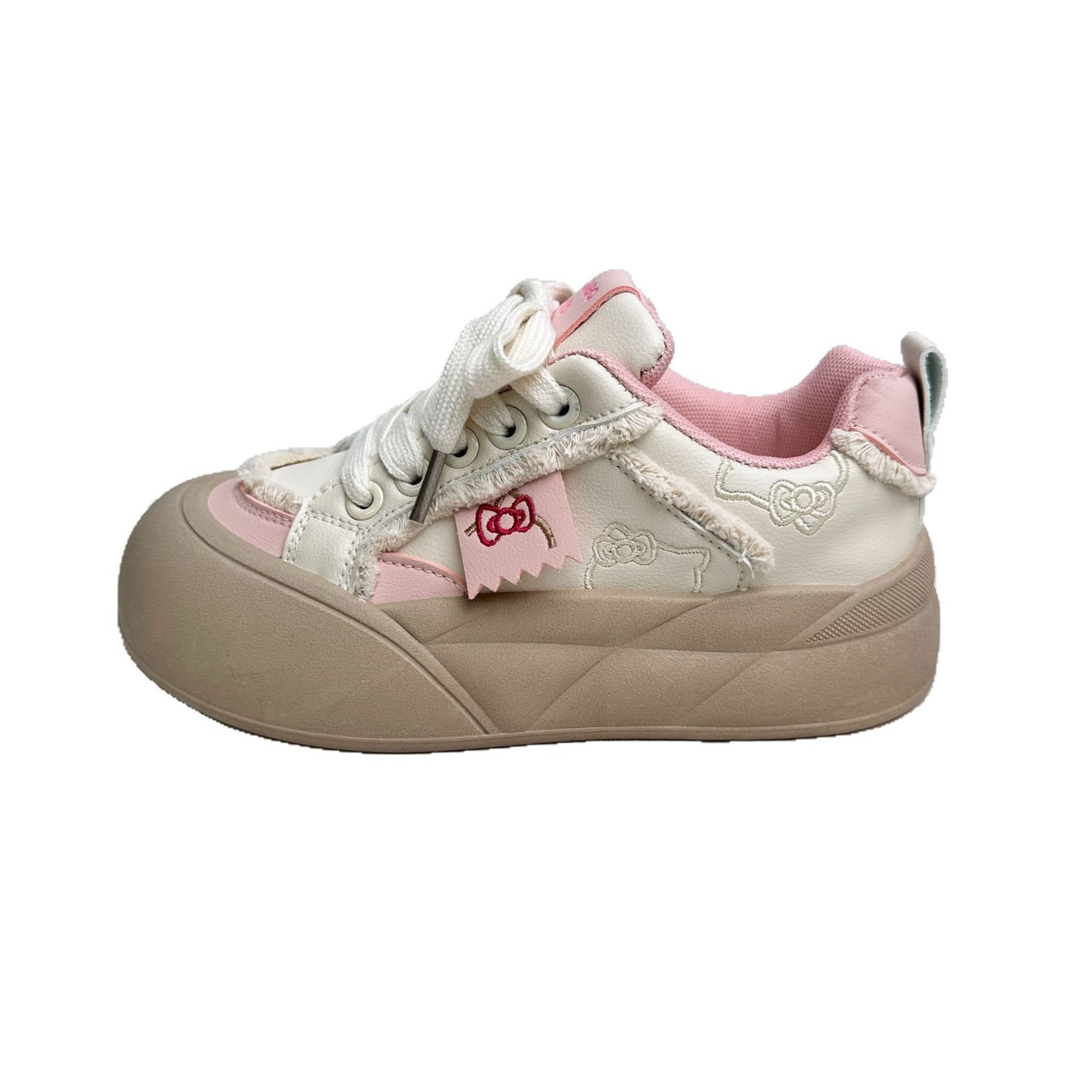 Zapatos de pan de ondas distantes para mujeres en alta tendencia con suela gruesa ligera y suave zapatos de cabeza grande con faldas pequeñas zapatos blancos zapatos de skate