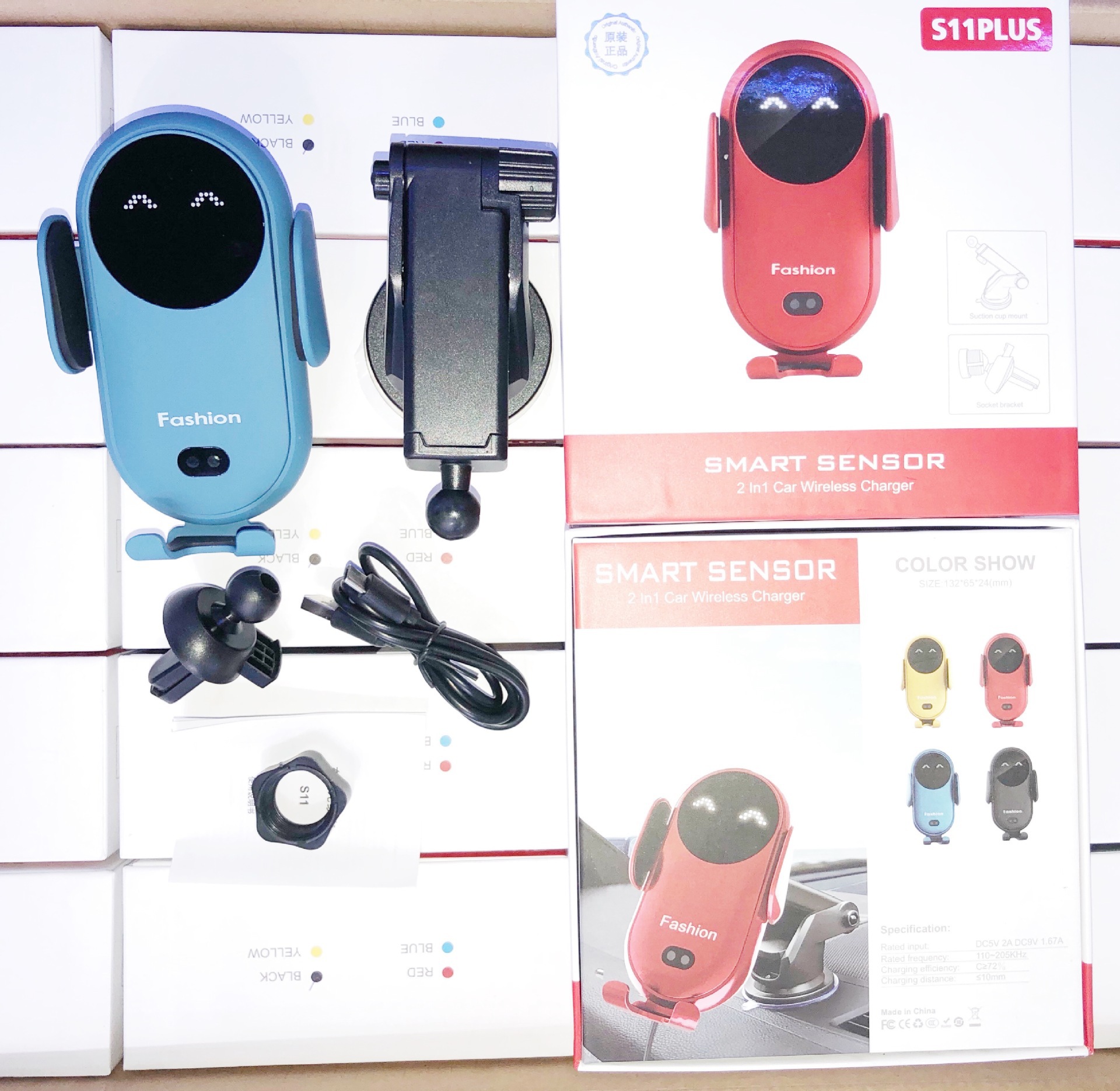 Nuevo S11 inducción infrarroja inteligente coche cargador inalámbrico 10W/15W carga rápida teléfono móvil con efecto de sonido