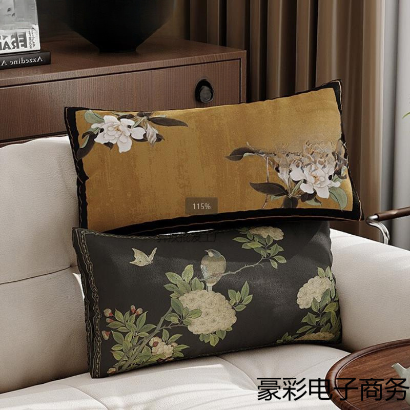 新しい中国風の枕、ハイエンドのソフトリビングルームソファ腰枕、軽い高級枕、クッション、正方形の枕カバー、ベッドサイド|undefined