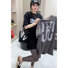 欧洲站夏季纯棉新款字母印花短袖宽松女装洋气圆领大码t恤潮牌