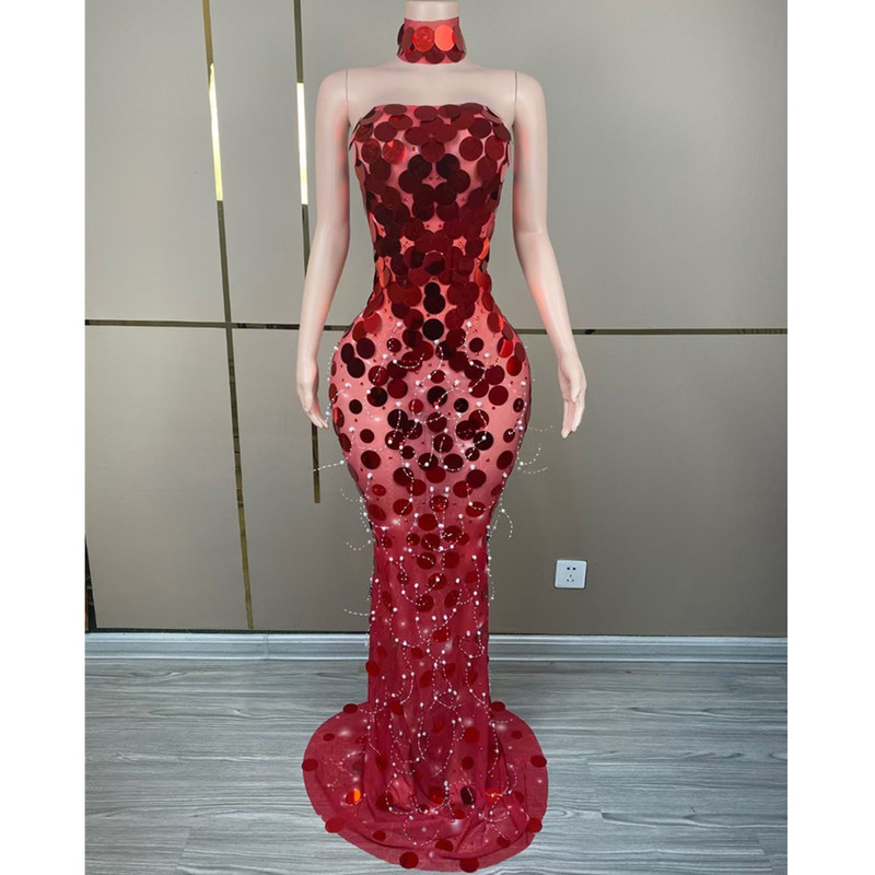 Cross-border Amazon European and American evening party dress big sequined beaded total socialite party dress choker dress