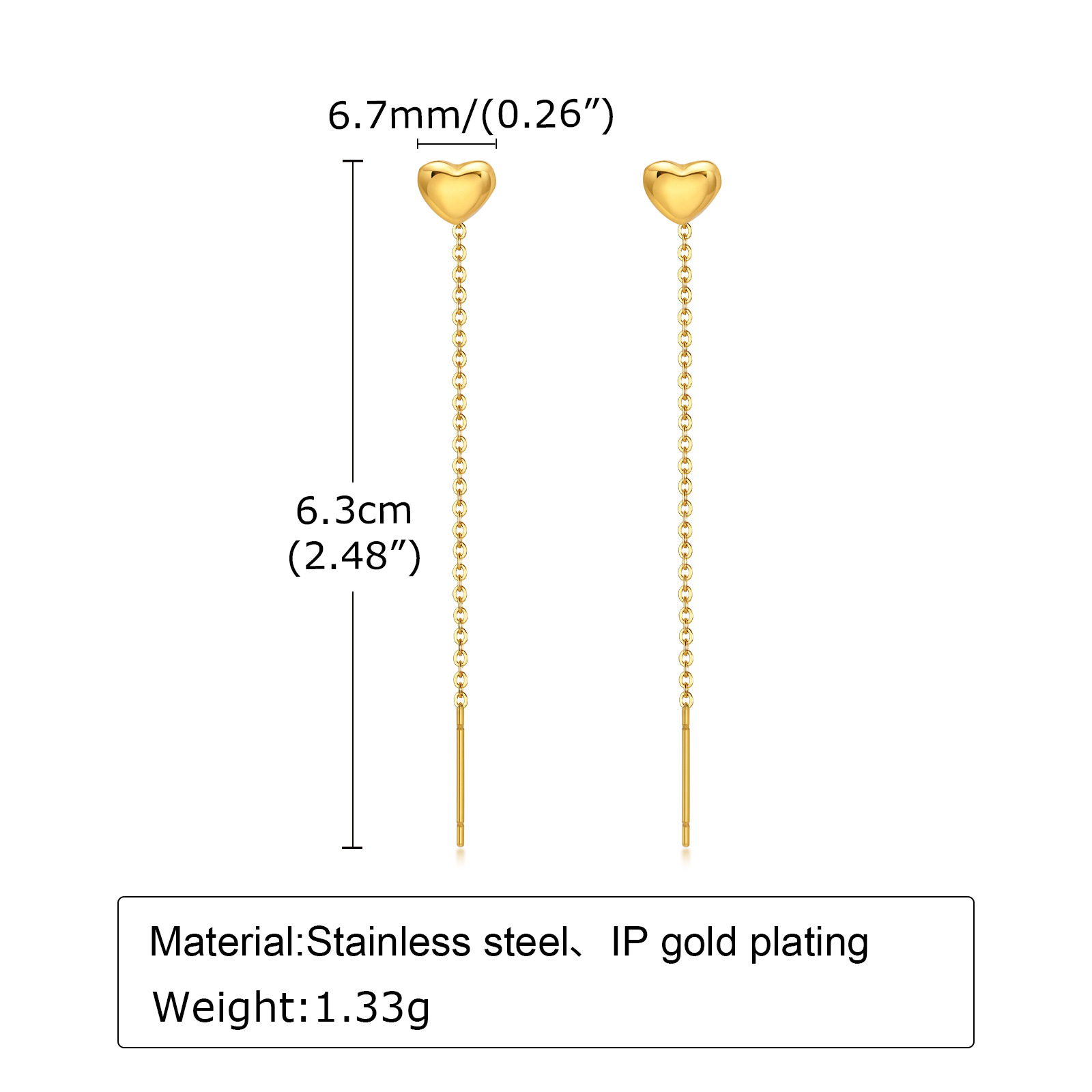 Lady Heart Shape Stainless Steel Plating Drop Earrings 1 Pair