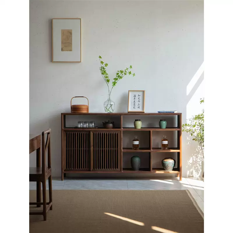 新中式黑胡桃木全实木茶水柜餐边柜茶柜置物柜储物柜收纳柜客厅柜