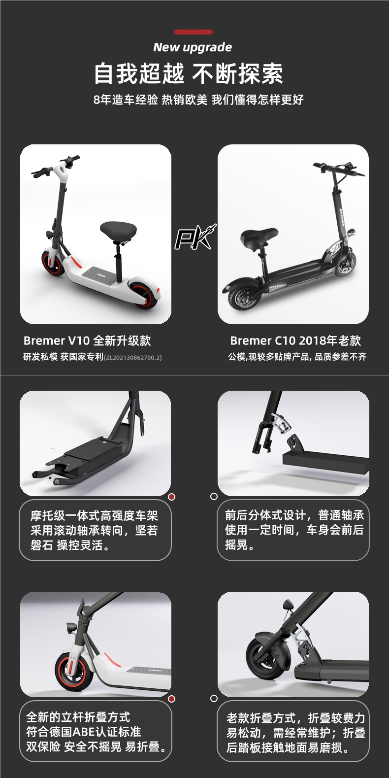 Bremer Electric Scooter Foldableing Electric Car Mini Ride Two-Wheel Battery Portable Small Mobility Scooter V10