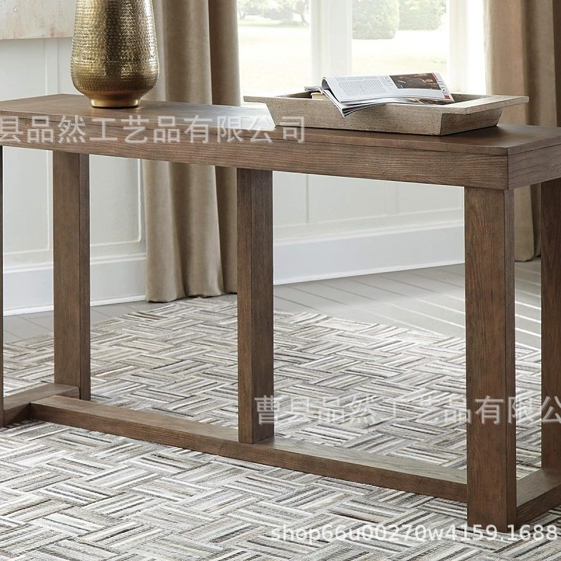 New Chinese-style entryway table, solid wood, long and narrow, designed to be placed against a wall, featuring natural wood strips, suitable as a side table or a table for placing offerings