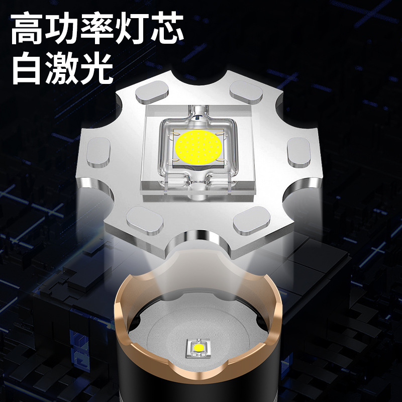 Linterna de luz fuerte, tiro largo al aire libre, pesca nocturna, linterna de ciclismo, láser blanco portátil, puede reemplazar la linterna de cuatro colores al por mayor