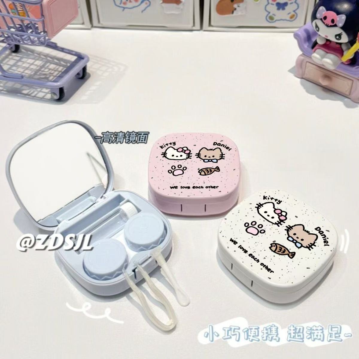 隐形眼镜盒卡通可爱女轻松熊双联伴侣盒日抛美瞳盒便携带镜子镊子