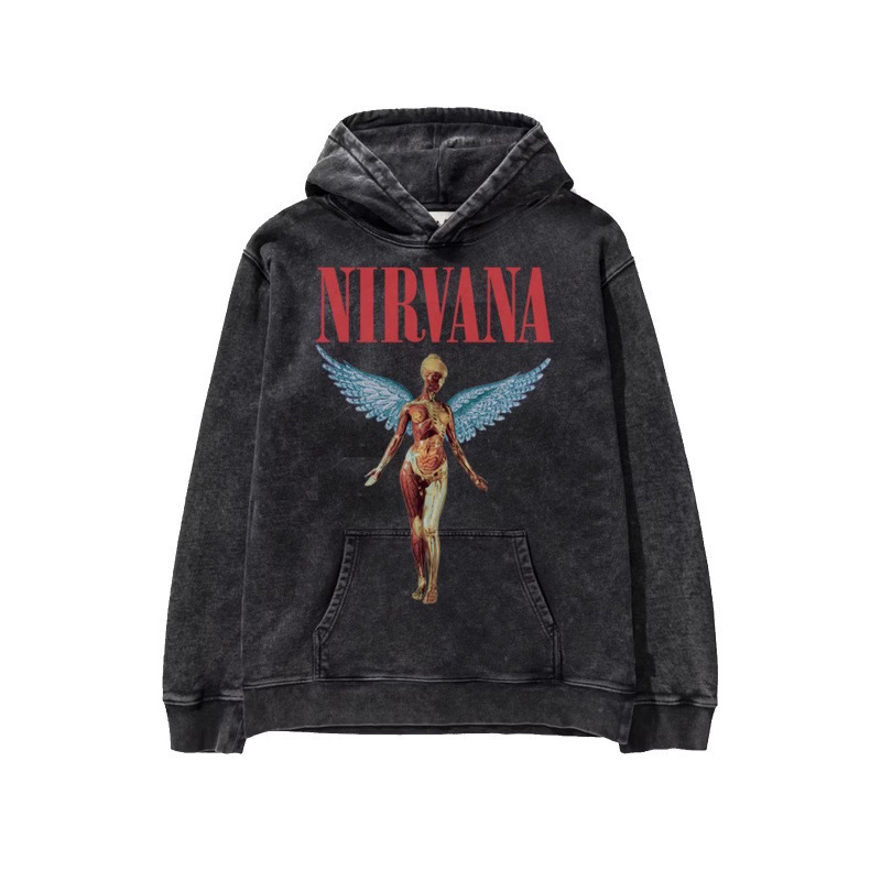 Nirvana American Retro Vintage Washed Tie-Dye Distressed Long Sleeve Trendy Hoodie Nirvana American Retro Vintage Washed Tie-Dye Distressed Long Sleeve Trendy Hoodie