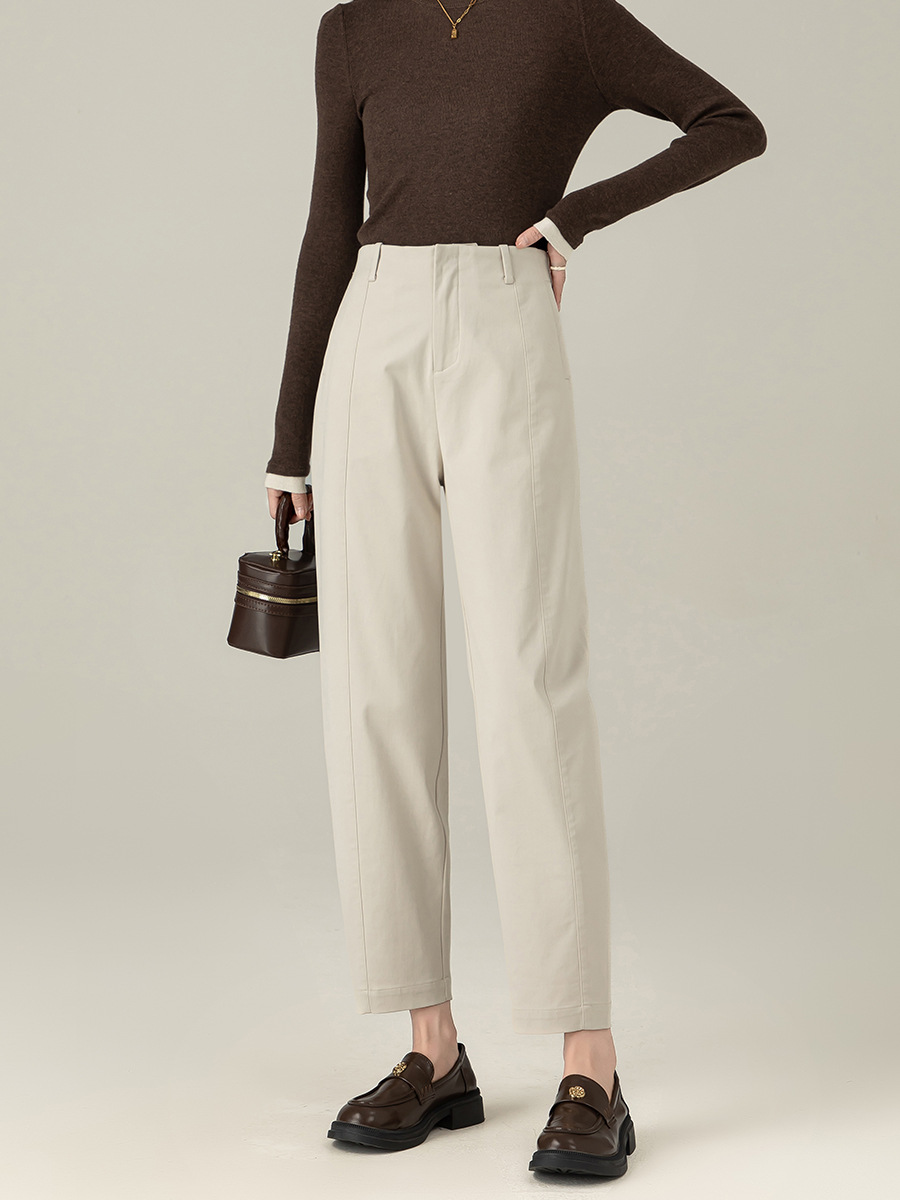 Quần harem nữ ống rộng lưng cao dài 9 phần chất liệu cotton Tencel — Màu xám be