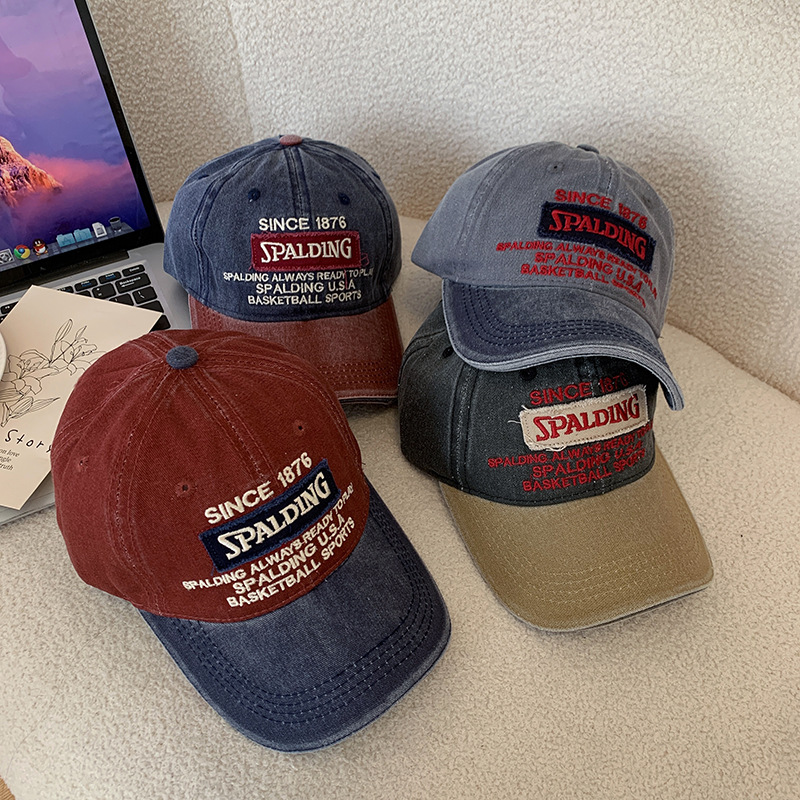 Sombrero de béisbol de color denim para mujeres retro americano aumentado profundo sombrero de boca de pato bordes anchos sombrero de cara grande sombrero