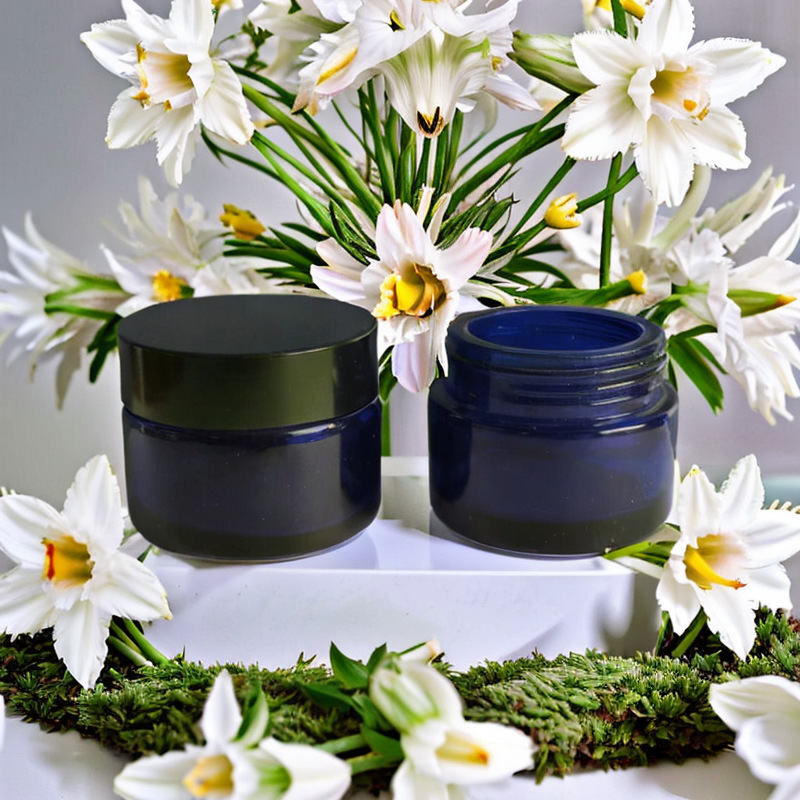 厂家供应30g蓝色玻璃膏霜瓶配套塑料盖 眼霜瓶 化妆品玻璃瓶