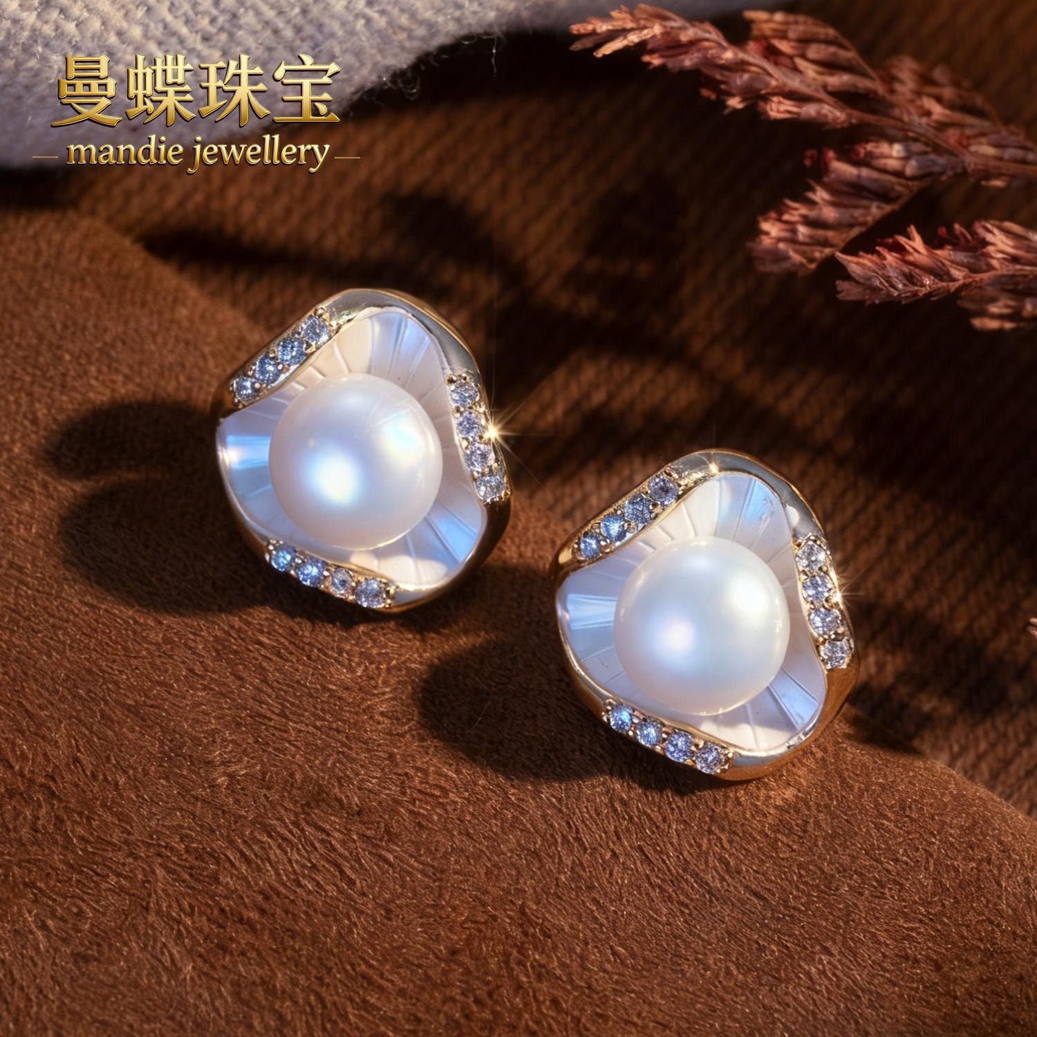 Natural Seedless Freshwater Real Pearl Earrings, Aurora Flawless Versatile 925 Silver Needle White Lotus Leaf Pearl Studs