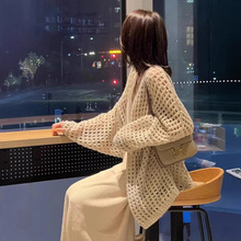法式镂空针织开衫女夏季薄款外搭空调外套防晒中长款别致绝美上衣