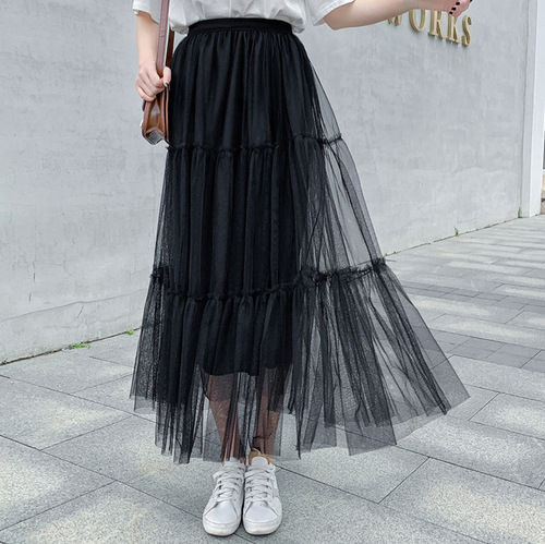 Chic Fairy Sweet Sheer Mesh Semi-Skirt Spring Summer Korean Style Solid Color Versatile Fashion Splicing Trendy Pleated Skirt