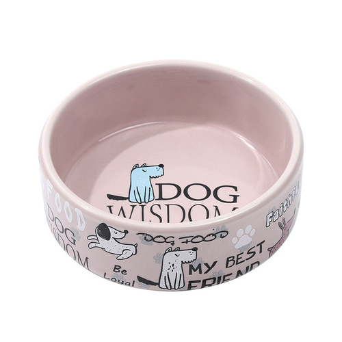 Tianyuan pet cartoon ceramic bowl flat mouth pet feeding bowl cat bowl neck guard slant mouth puppy dog ​​bowl food utensils