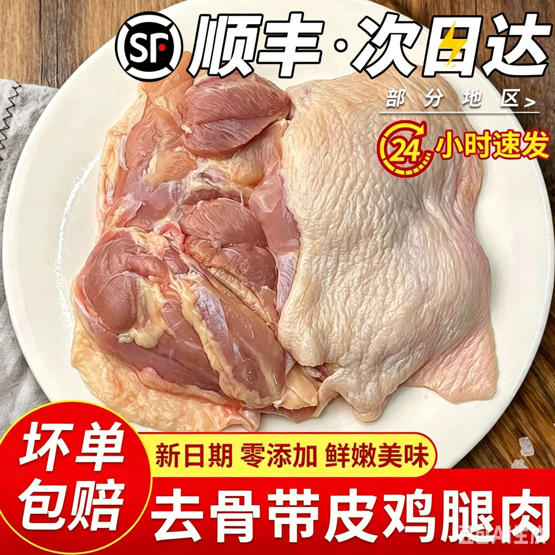 去骨带皮鸡腿肉 毛毛肉冷冻汉堡肉鸡腿无骨商用鸡排正肉鲜腿肉