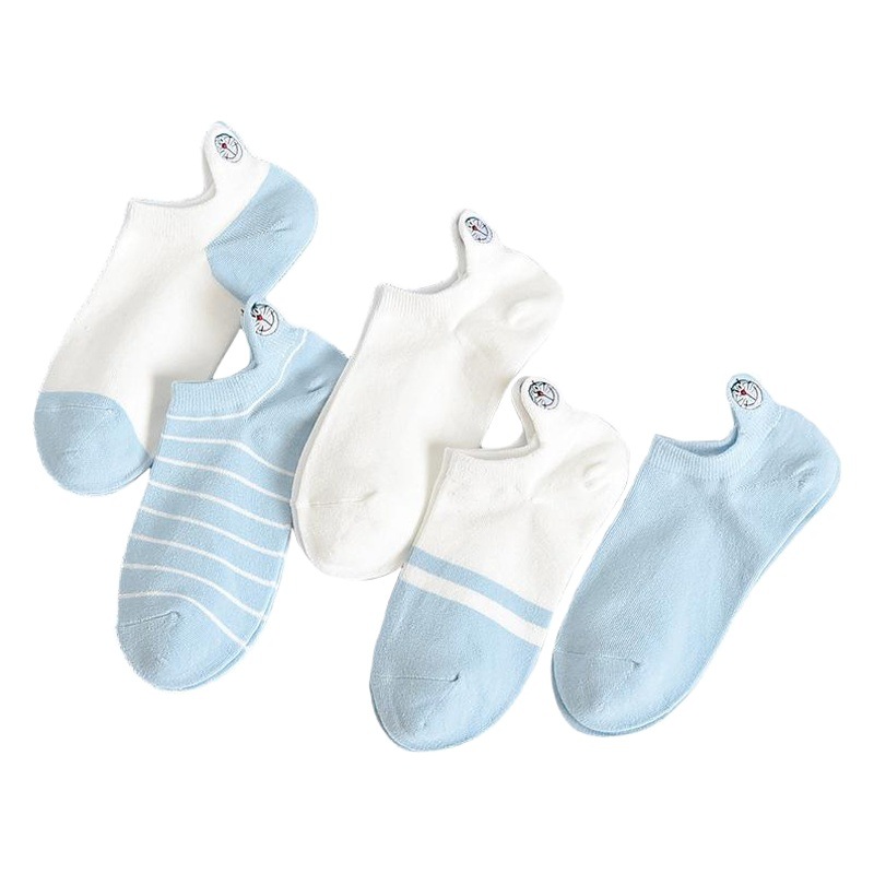 Primavera y verano nuevos calcetines de algodón de las mujeres calcetines de tobillo de moda de dibujos animados bordados japoneses calcetines invisibles fábrica al por mayor