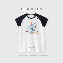 宝宝夏季衣服薄款短袖婴儿哈衣连体衣纯棉圆领可爱1岁睡衣爬行服