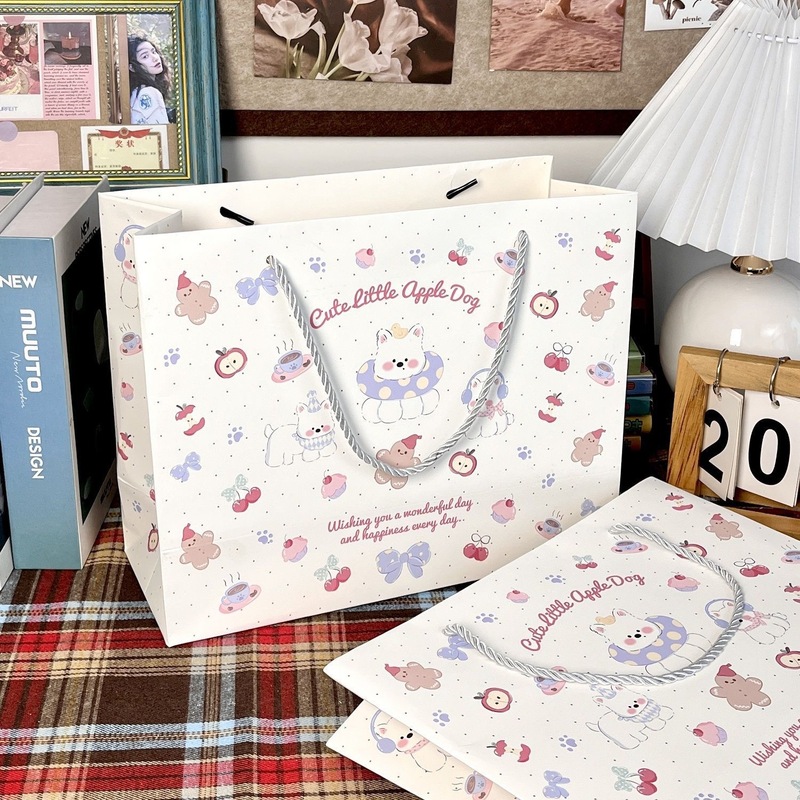 かわいいウエストハイランド犬ギフトバッグ大容量ホワイトカードバッグイン高価値かわいい漫画誕生日ギフト|undefined