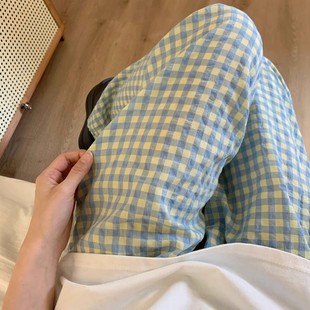 Summer Cross-Border Women's Pajama Pants Ins Style Thin Imitation Cotton Home Pants for Women, Can Be Worn Outside, Korean Version Plaid Casual Long Pants
