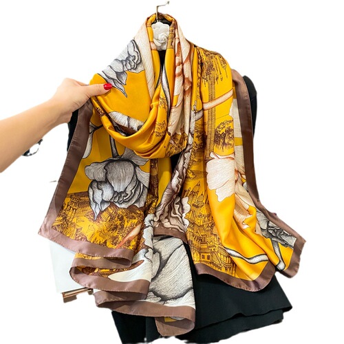 Hangzhou silk western style long Jiangnan style summer travel sun protection silk scarf for women to wear as a scarf and shawl for dual use