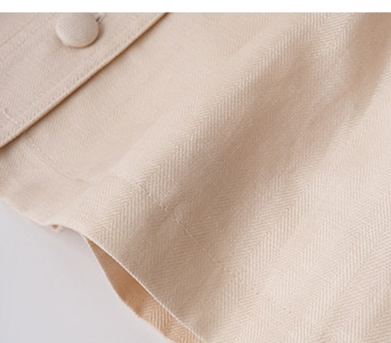 Áo khoác ngắn nữ pha Tencel và linen cổ polo tay dài chiết eo tôn dáng — Màu be chi tiết 17