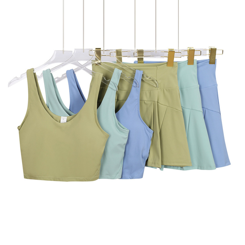 LD short skirt and tank top set, sports high-neck hoodie jacket, slim-fit yoga set for women