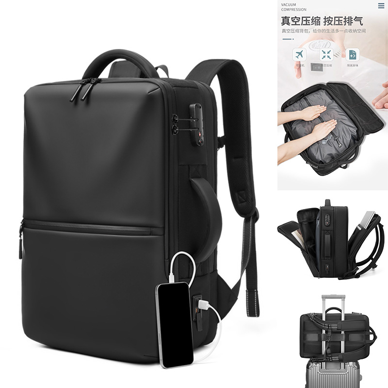 Multifunctional Men's Vacuum Compression Backpack High-Quality Glossy Waterproof Business Commuter Backpack Large Capacity Expansion