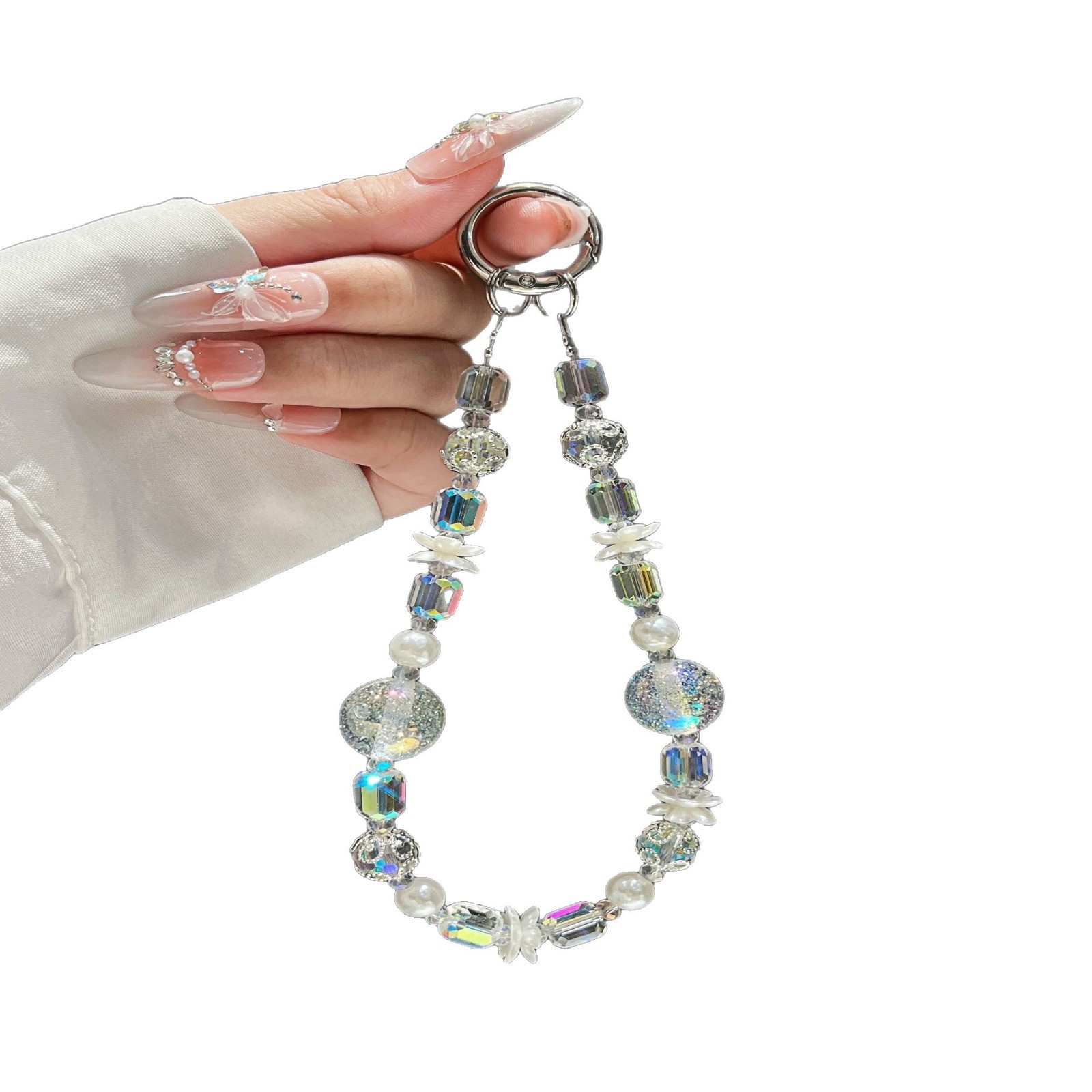 Coloridas cuentas redondas flores cuentas de cristal cordón de teléfono móvil femenino de alta calidad accesorios de bolso de cadena de muñeca DIY hechos a mano