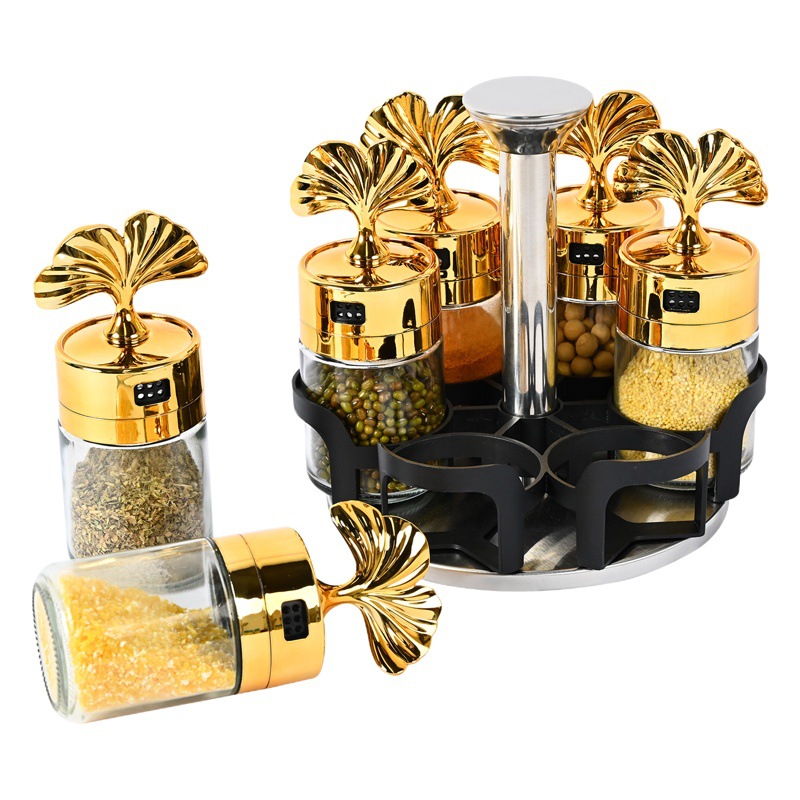 Venta caliente transfronteriza botella de condimento de vidrio de cocina frasco de condimento a prueba de humedad frasco de condimento botella de condimento giratoria caja de condimento