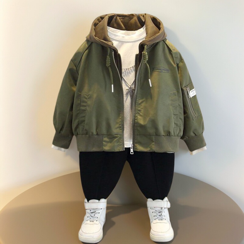 Cross-border Boys' Fake Two-piece Coat Spring and Autumn New Arrival Children's Autumn Dress Handsome Fashionable Boys' Flying Jacket Cross-border Boys' Fake Two-piece Coat Spring and Autumn New Arrival Children's Autumn Dress Handsome Fashionable Boys' Flying Jacket