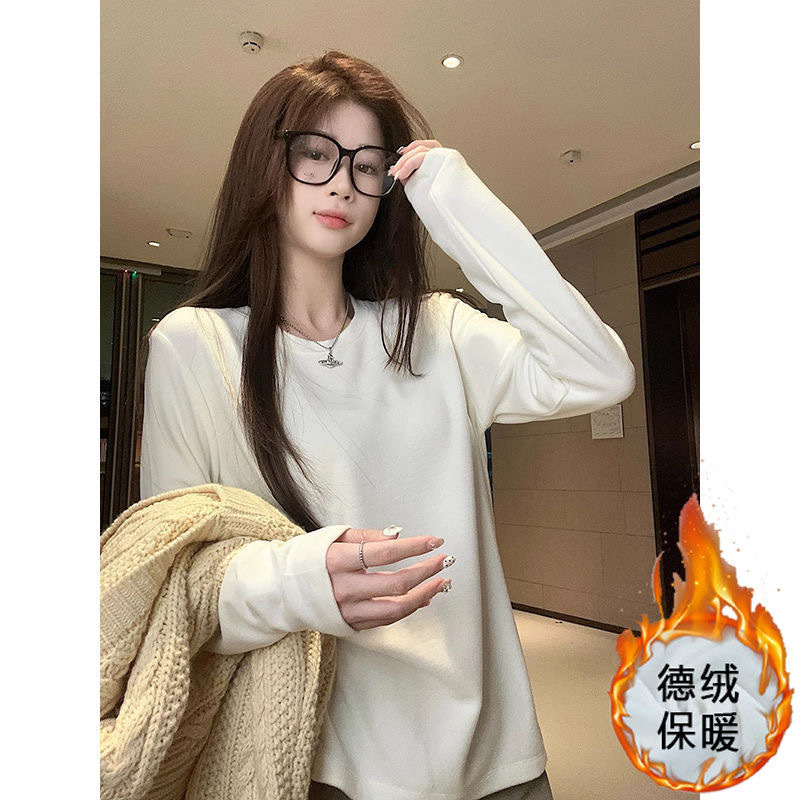 Otoño y invierno deben pesarse más camiseta de terciopelo de doble cara, camiseta coreana de doble cara gruesa, camiseta de manga larga, combinación image 1