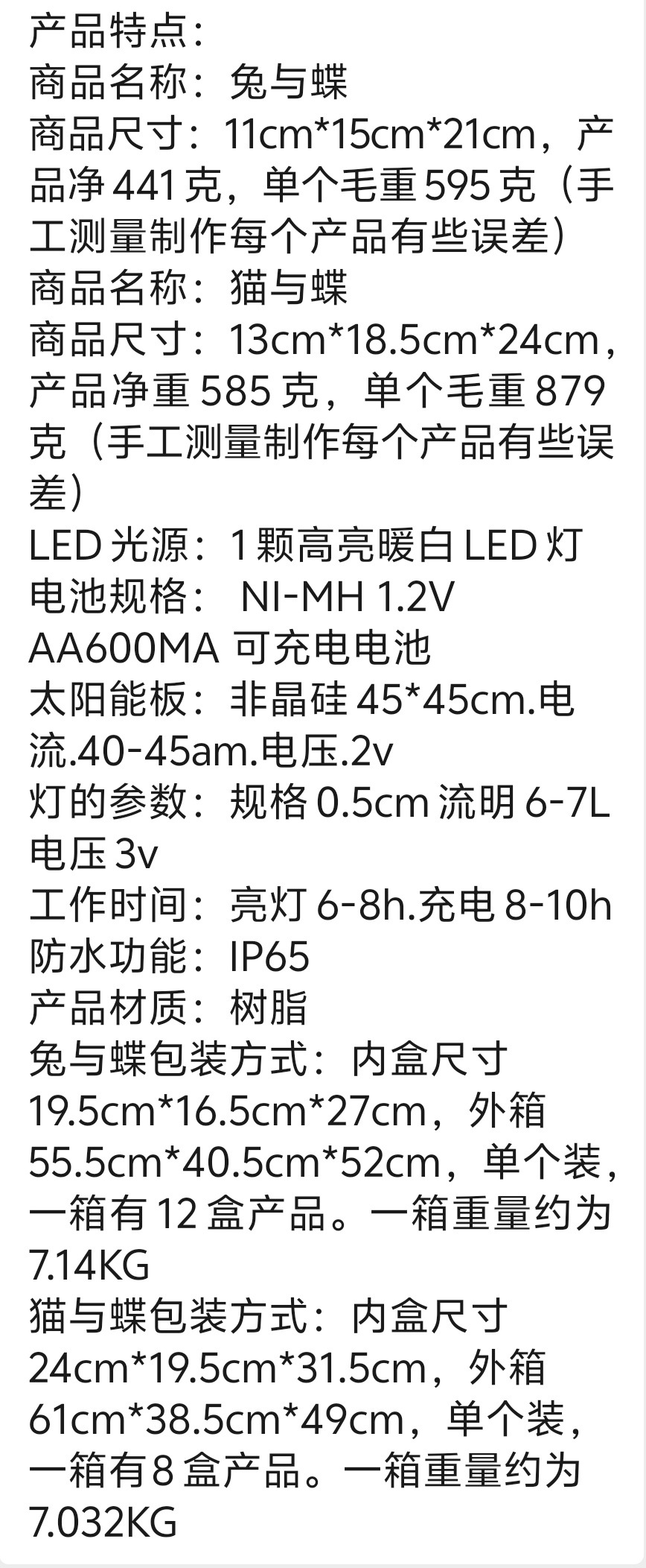 Садовый светильник на солнечной батарее в форме кошки и кролика Xinxing Electronics