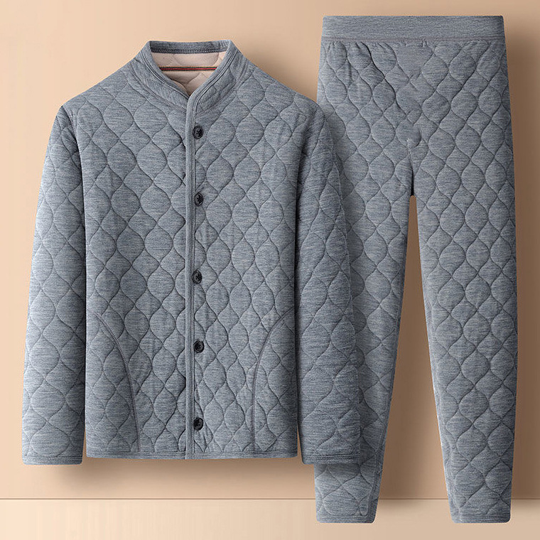 [Coral Velvet Three-Layer Quilted] Autumn and Winter Middle-Aged Men and Women Home Clothes Set Warm Pajamas Fleece-Lined and Thickeneded