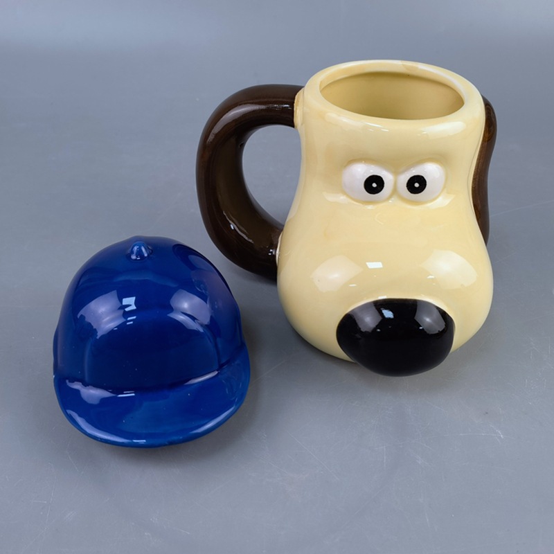 Taza de animales estereoscópicos, taza de cerámica para perros, taza de leche, taza de avena, taza de café de dibujos animados, taza de agua con tapa