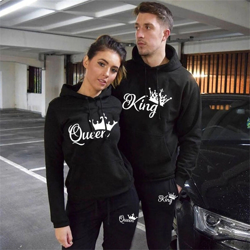 2025 Fashion Autumn Winter Sports Suit King or Queen Printed Couple 2 Piece Set Hoodie and Pants S-3Xl