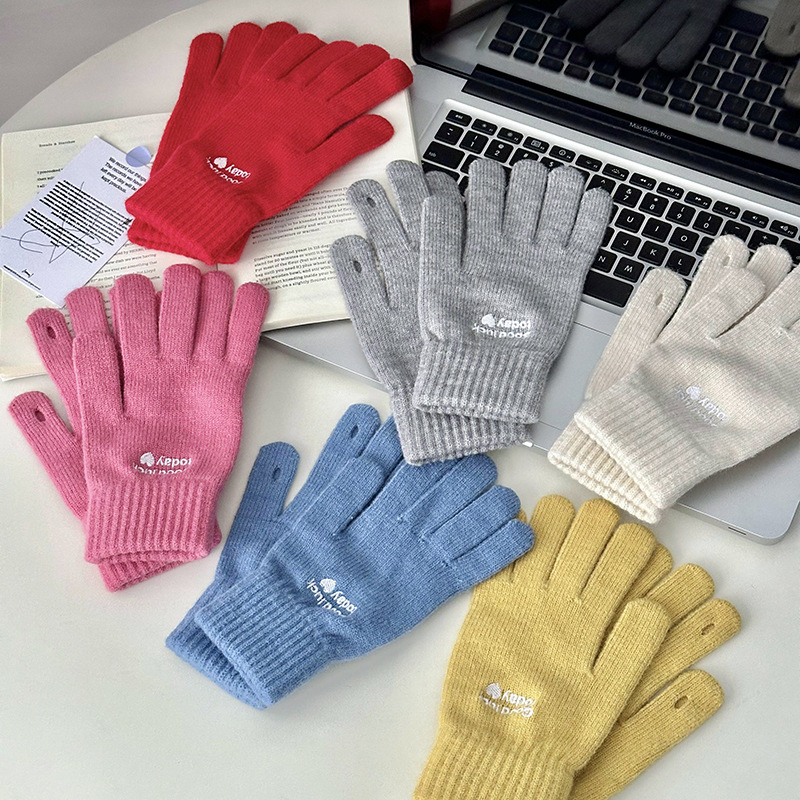 Guantes de invierno caliente a prueba de frío estudiantes dedos guantes de pantalla táctil espesar guantes alargados guantes de algodón al por mayor