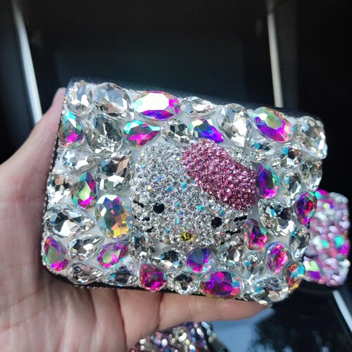Premium Cowhide Leather Cat-themed New Design Diamond-studded Card Holder with Multiple Card Slots for Women, Multifunctional Pull-out Card Bag