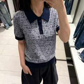 南油高品质FD家26新品翻领短袖针织双F提花跨境针织衫短袖上衣女