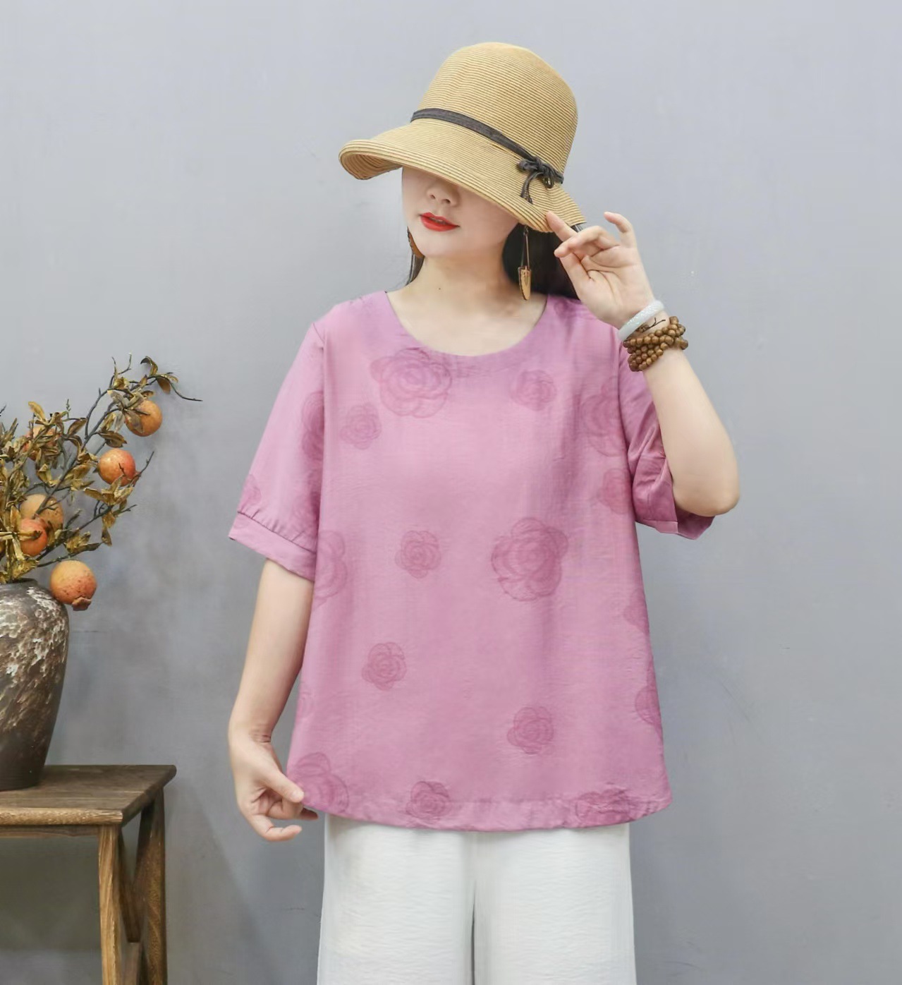 Cross-border nueva camiseta de mujer china impresa camiseta de mujer de manga corta camiseta base de verano overhead cuello redondo artístico ocio image 10